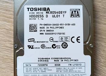Dysk twardy HDD Toshiba 80GB, 2,5 cala, 7200 obr./min, SATA II, cache 16MB
