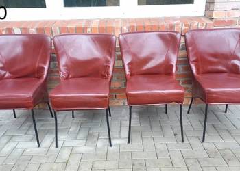 Krzesła skórzane na metalowych nogach 4 szt brązowo bordowe (640)