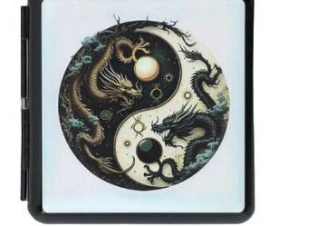 Metalowa Papierośnica z Nadrukiem Chińskich Smoków Feng Shui na Prezent