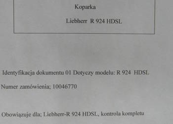 dtr instrukcja obsługi koparka liebherr R924 HDSL i iNNE-