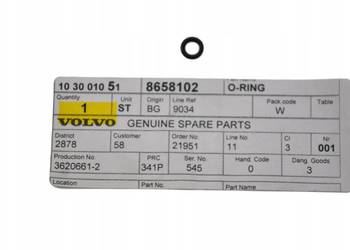 VOLVO C30 C70 S40 V50 oring pompy vacum 2,0D 2,4D 8658102