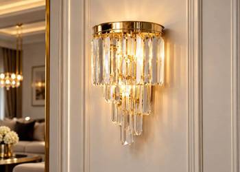 Kinkiet Kryształowy Złoty DIAMOND Lampa Ścienna Glamour Nowoczesna