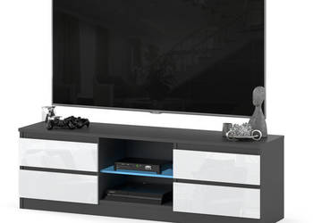 Szafka rtv 4 szuflady stolik pod tv do salonu 138cm szary biały połysk