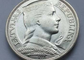ŁOTWA -5 ŁATÓW-1929 r -ŁADNA -SREBRO-0,835