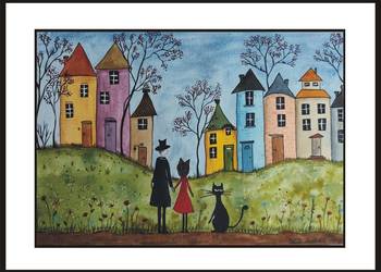 Akwarela Akwarelka Obraz pt: Koci Świat