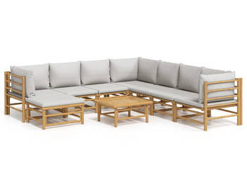 9-cz. zestaw mebli do ogrodu jasnoszare poduszki bambus WM-3155100
