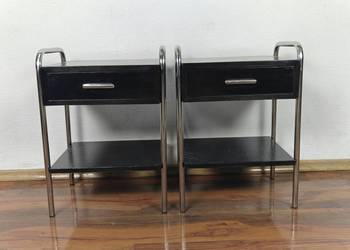 Szafki nocne stolik czarne Chrom Dąb Art Deco Bauhaus