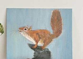 Obraz olejny „Ruda wiewiórka” , ręcznie malowany 24 × 30 cm