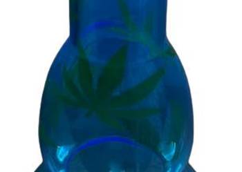 Fajka Wodna Akrylowa Bongo Niebieskie z Zielonymi Listkami Marihuany 16 cm