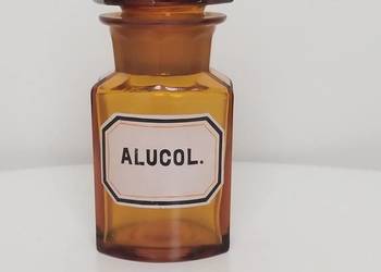 Przedwojenny pojemnik apteczny, farmaceutyczny, Alucol.