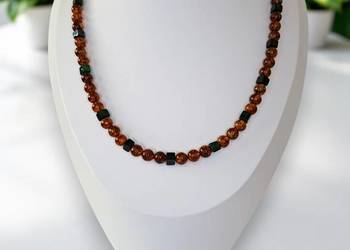 Korale bursztyn bałtycki kulki koniakowe, kostka zielona #976