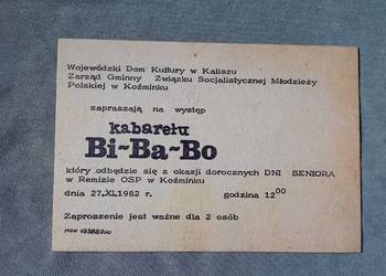 Zaproszenie na występ kabaretu Bi-Ba-Bo, Koźminek k. Kalisza, 1982 r.