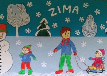 Zimowa dekoracja na gazetkę szkolną przedszkolną zima