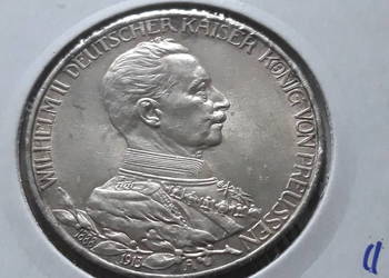 3 Marki Wilhelm II Prusy 1913 r. men. A-około mennicza-J