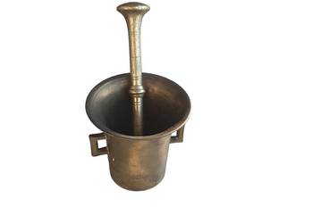 Stary mosiężny moździerz kuchenny sygnowany lata 40 unikat zabytek rarytas