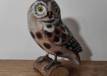 Sowa z drewna sowa drewniana 14,5 cm figurka rzeźba vintage old school