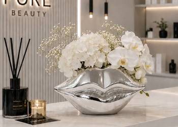 Ceramiczny Wazon Usta Glamour - Srebrna Dekoracja Premium