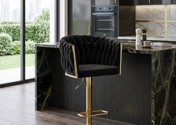 Obrotowy Hoker Tapicerowany Rosa-B Czarny, Wysyłka 24H, Dostawa 0zł!