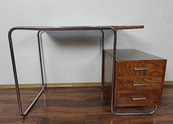Biurko ciemny brąz chrom czereśnia Bauhaus Art Deco