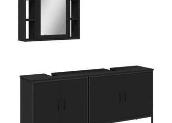 Zestaw 3 szafek łazienkowych czarny materiał drewnopochodny WM-3214730