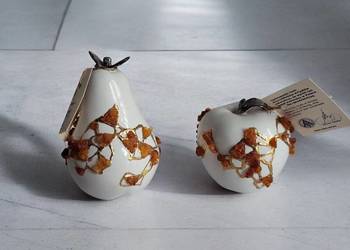Jabłko Gruszka Figurka  ceramiczna, ręcznie malowana zdobiona -   BURSZTYN