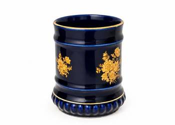 Wazon kobaltowy Bareuther Waldsassen Bavaria Echt Cobalt złoto kwiaty R57