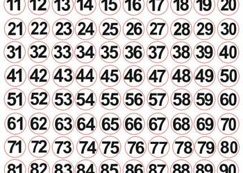 Naklejki liczby czarne na białym tle 1-100 szt 30 mm okrągłe