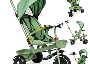 Rowerek trójkołowy spacerówka 2w1 obracane siedzisko składany daszek zielo…