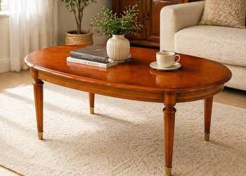 Stolik kawowy retro owalny, drewniany, elegancki, 125x75, klasyczny