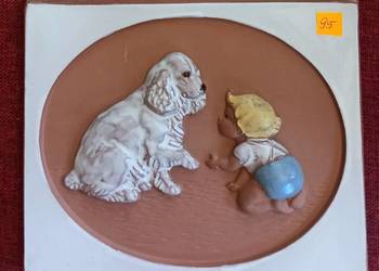 Kafel ceramiczny, Jie Gandofta, chłopiec z psem. Sweden.