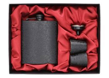 Zestaw Upominkowy Czarna Piersiówka 7 OZ z Dwoma Kieliszkami na Prezent