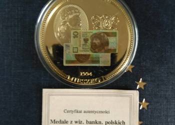Medale z wizerunkiem banknotów polskich Mieszko 1