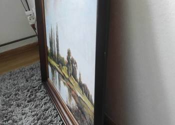 Piękna reprodukcja pejzażu 40×50 cm – staw, topole – elegancka rama