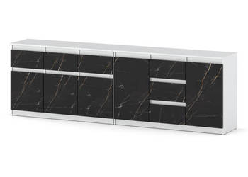 Komoda Do Salonu Nowoczesna 6 Szuflad 240cm Szafka Biała San Sebastian
