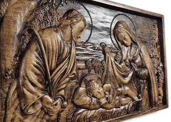 Rzeźba w drewnie Święta Rodzina IKONA prezent PŁASKORZEA DĘBOWA