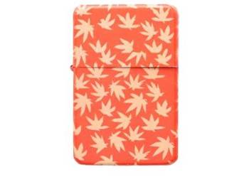 Pomarańczowa Zapalniczka Benzynowa z Jasnobeżowymi Liśćmi Marihuany Atomic