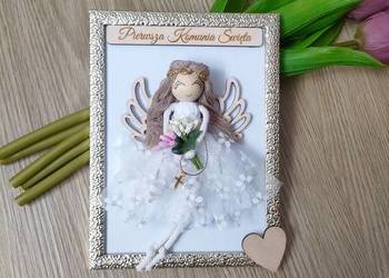 Pamiątka Komunii Świętej Anioł w ramce