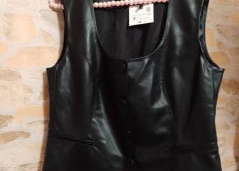 (36/S) ZARA/ Czarna kamizelka Garniturowa z Madrytu, imitacja skóry, Nowa