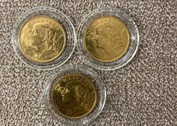 Zestaw 3 złotych monet 10 FR 1915 Helvetia