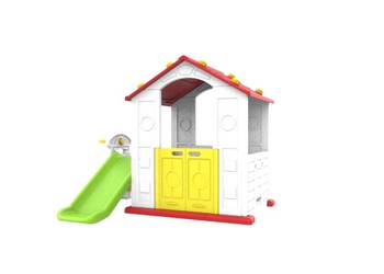 Domek ogrodowy dla dzieci ze zjeżdżalnią i koszykówką