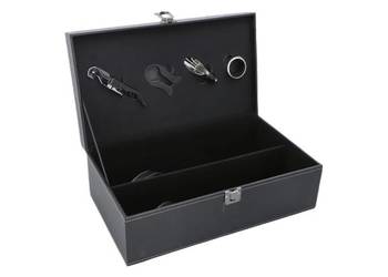 Elegancki Zestaw do Wina w Czarnej Walizce na 2 butelki Box Prezentowy