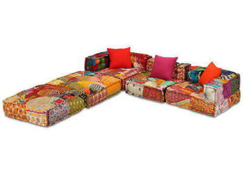 vidaXL Puf modułowy, 3-osobowy, patchwork, tkanina(sku244979)