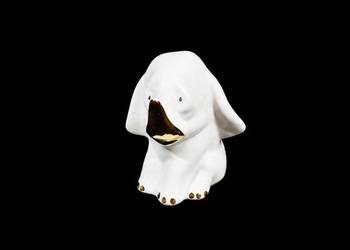 Porcelanowa Figurka Słonika na Szczęście Vintage – Biel ze Złotem (Art Deco