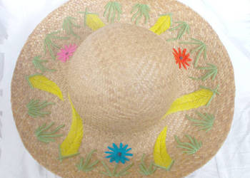 słomkowy kapelusz w kwiaty, vintage kapelusz słomkowy, hippie kapelusz lato