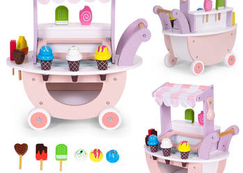 Drewniany wózek lodziarnia dla dzieci sklep 12 elementów ECOTOYS