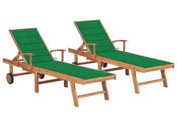 Leżaki z beżowymi poduszkami 2 szt. lite drewno tekowe WM-3073191