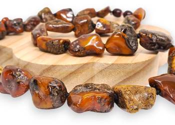 Korale z bursztynu, BURSZTYN bałtycki bryłki czekoladowe #1477