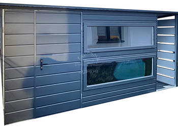 Schowek - domek ogrodowy 3,8x2,5m + wiata 0,7x2,5m -Antracyt RYNNY ID877
