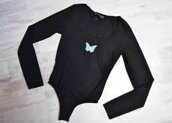 PrettyLittleThing body czarne motylek długi rękaw XS