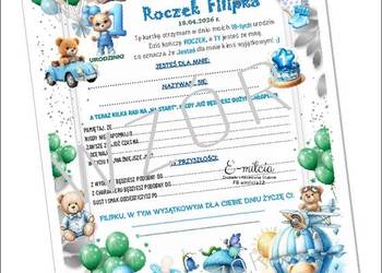 ANKIETY URODZINOWE MIŚ Niebieski A4, A5 ROCZEK - CHRZEST / FB emilcia22 (Y)